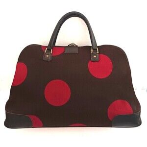 Hartman Luxe Collection Weekender Travel Bag Brown / Red Polka Dots Leather Trim